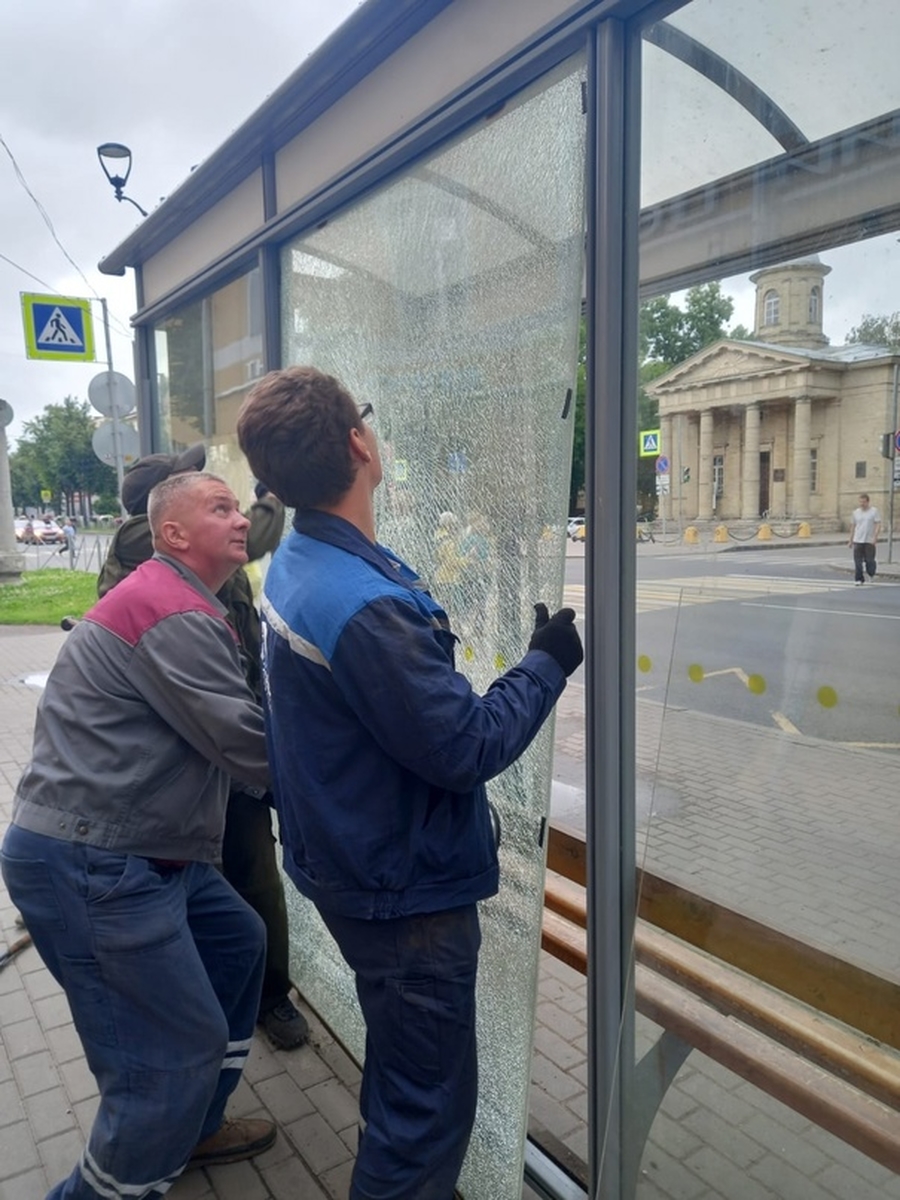 Стеклянные павильоны в Гатчине ремонтируют: постарались вандалы